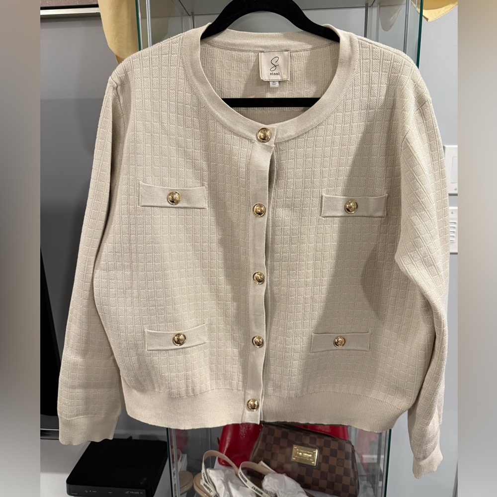 Sioni Beige Knit with Gold Accent cardigan